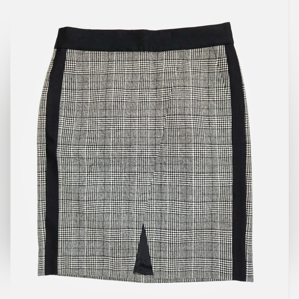 J Crew Houndstooth Glen Plaid Black White Crossover Wool Skirt Women's 12